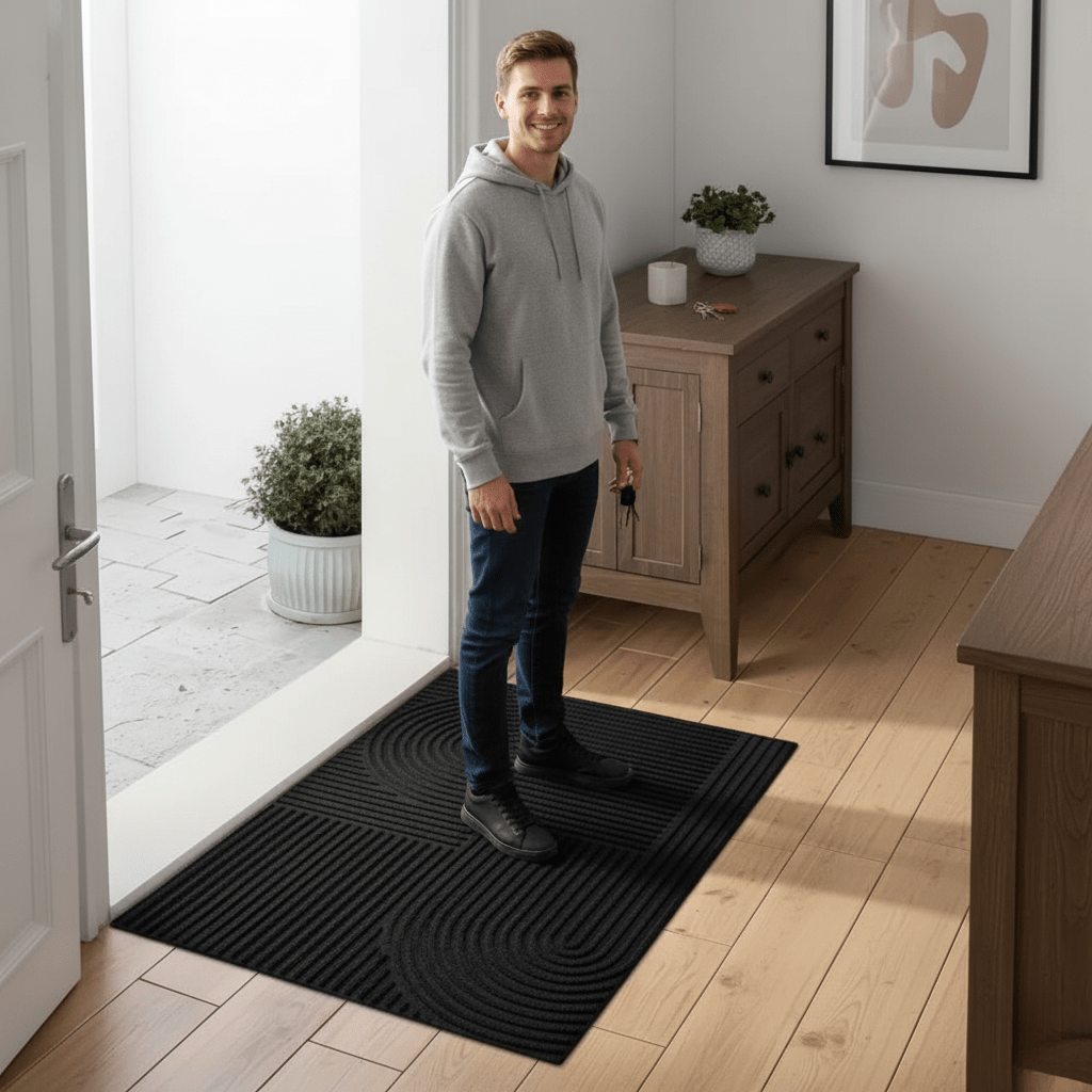 Felpudo de entrada con diseño ondulado, lavable y absorbente
