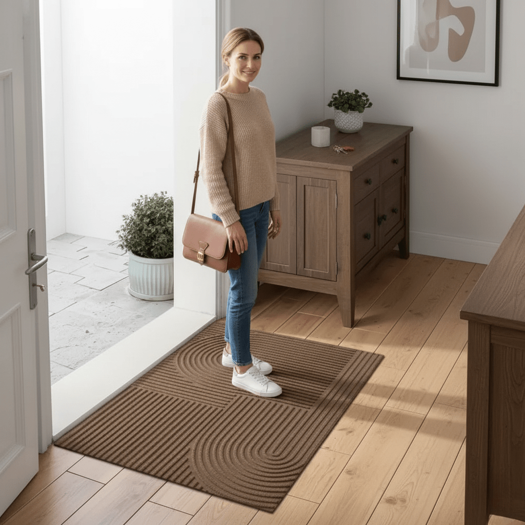 Felpudo de entrada con diseño ondulado, lavable y absorbente