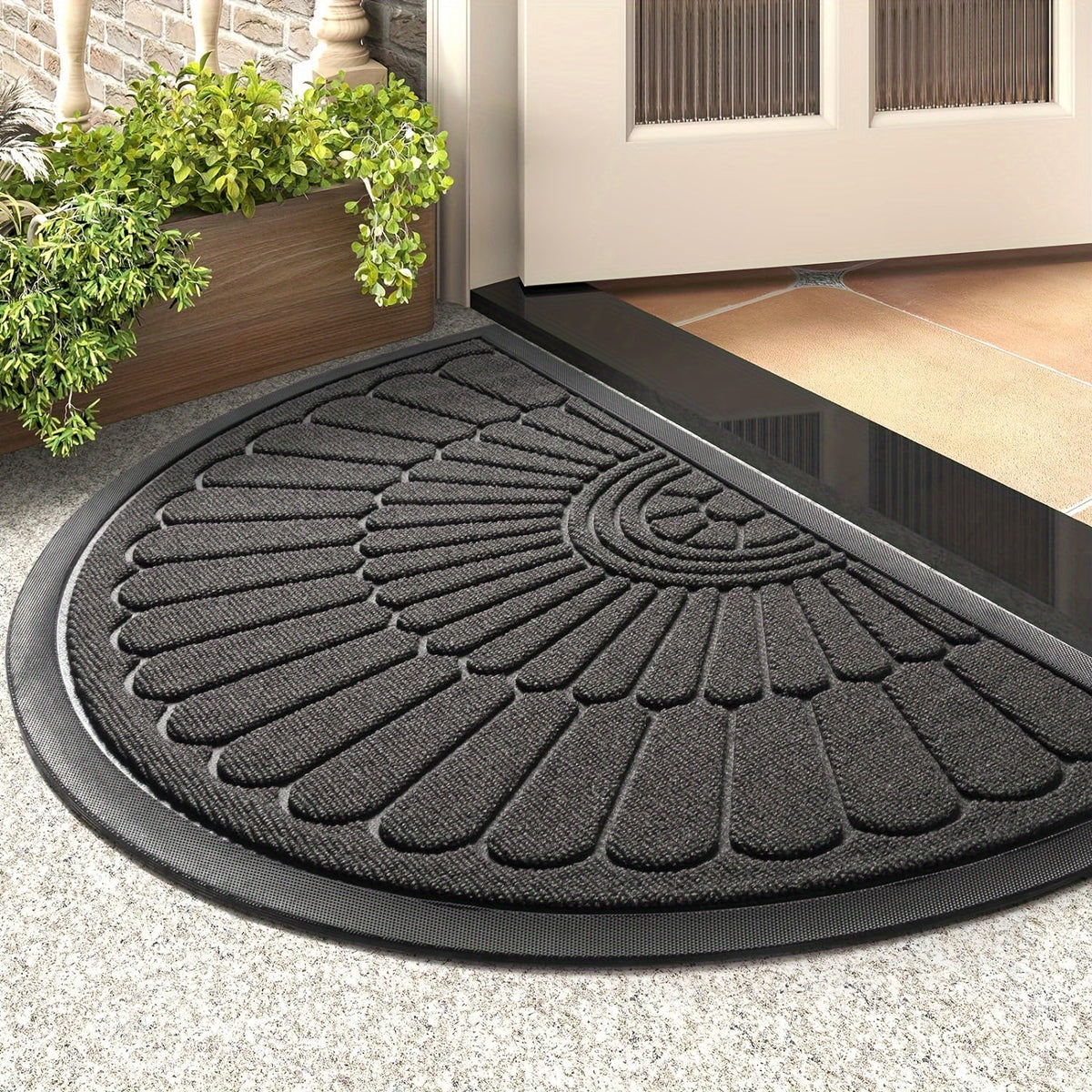 Felpudo de Entrada Resistente de Goma - Diseño Semicircular para Interior y Exterior
