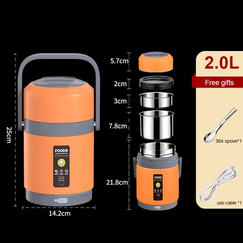 Fiambrera eléctrica USB | Calentador de comida portátil de acero inoxidable 304