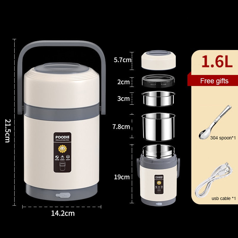 Fiambrera eléctrica USB | Calentador de comida portátil de acero inoxidable 304