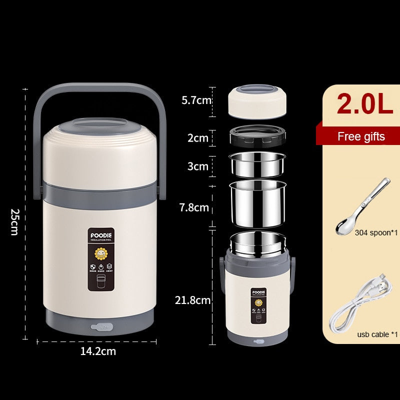 Fiambrera eléctrica USB | Calentador de comida portátil de acero inoxidable 304