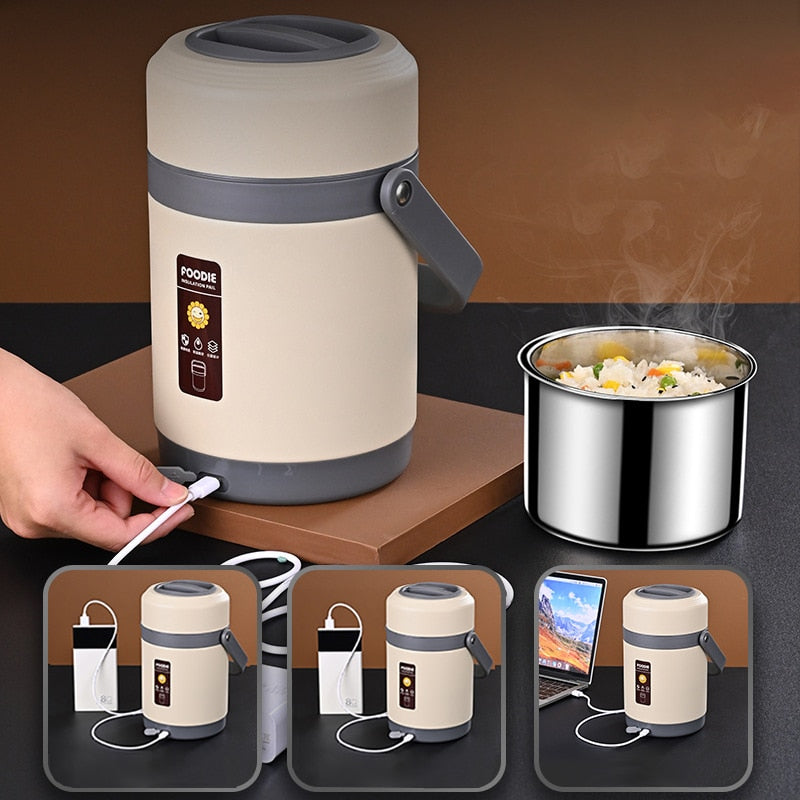Fiambrera eléctrica USB | Calentador de comida portátil de acero inoxidable 304