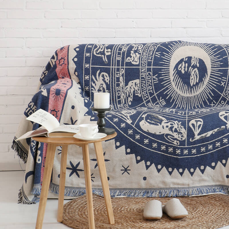 Funda cubre sofá tejida estilo bohemio con flecos
