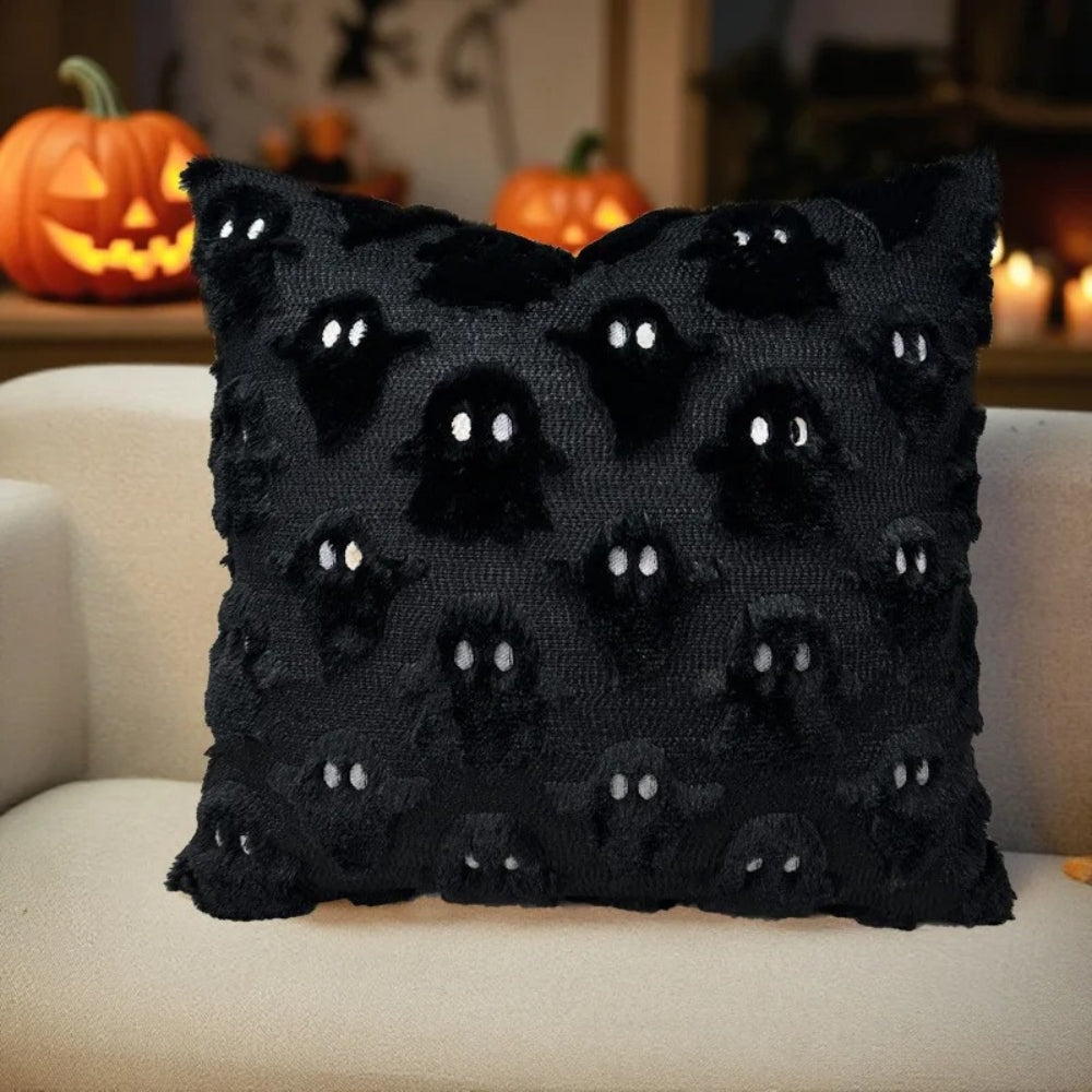 Funda de cojín de peluche de Halloween con fantasmas espeluznantes