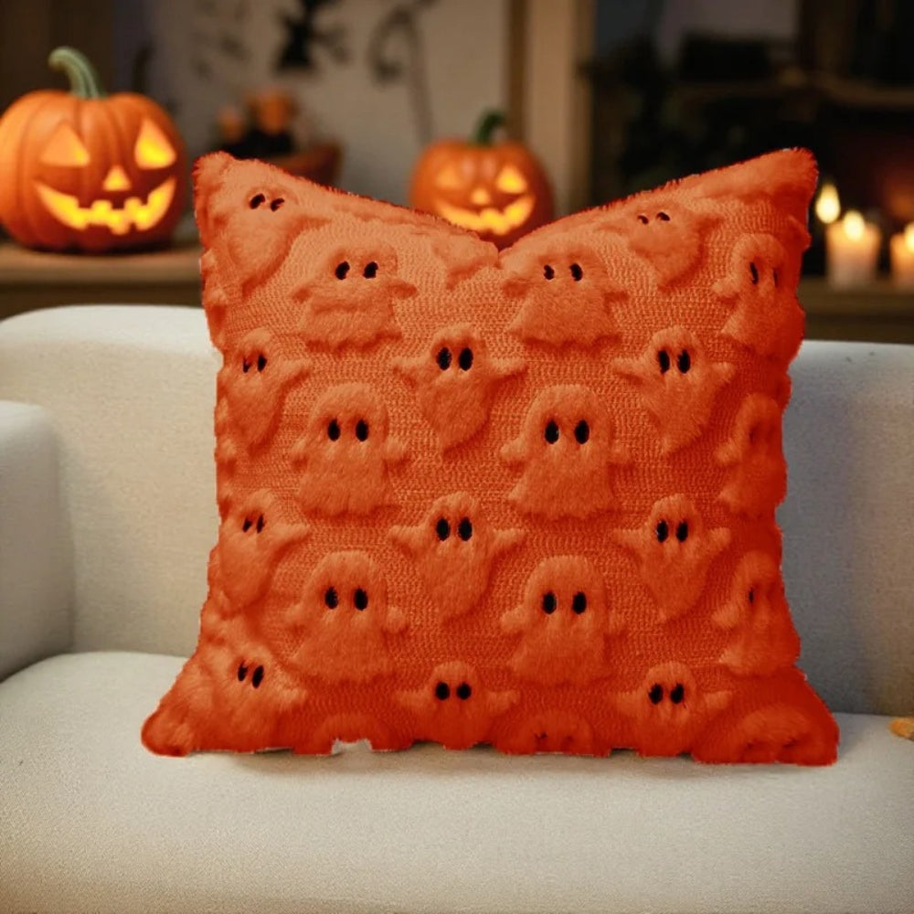 Funda de cojín de peluche de Halloween con fantasmas espeluznantes