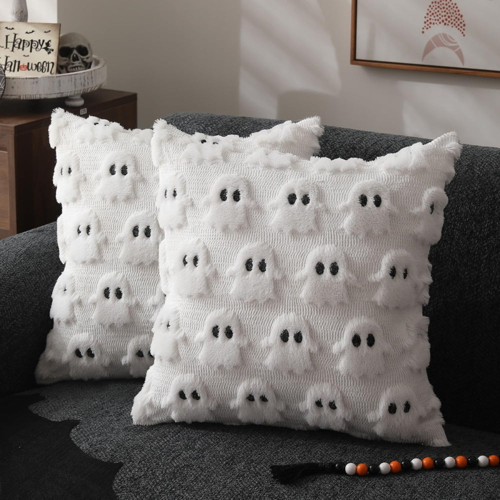 Funda de cojín de peluche de Halloween con fantasmas espeluznantes