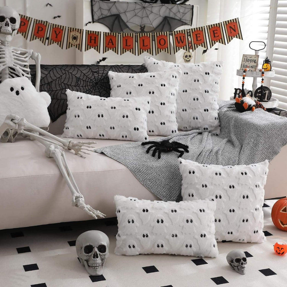 Funda de cojín de peluche de Halloween con fantasmas espeluznantes