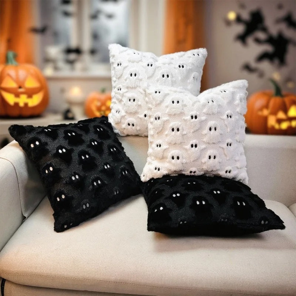 Funda de cojín de peluche de Halloween con fantasmas espeluznantes