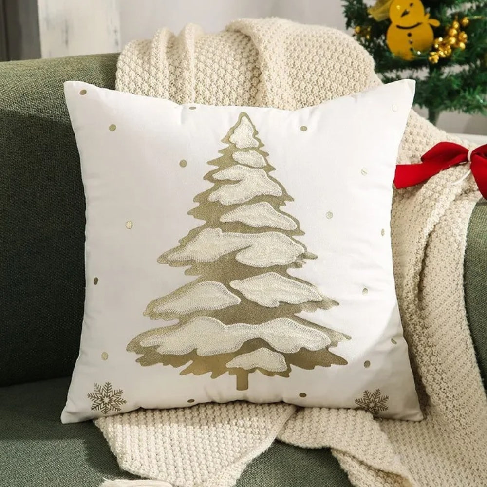 Funda de cojín decorativa de terciopelo con árbol de Navidad
