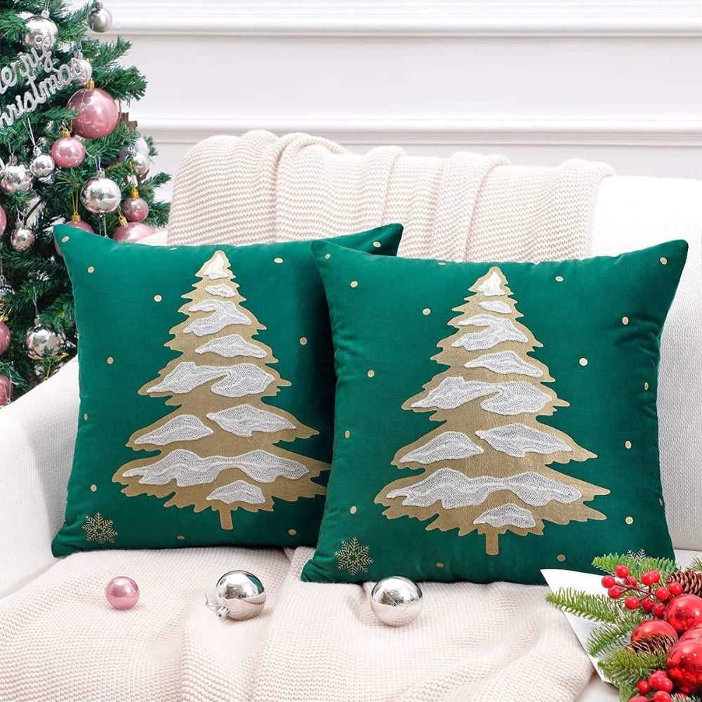 Funda de cojín decorativa de terciopelo con árbol de Navidad