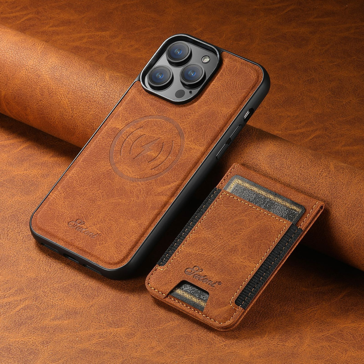 Funda para móvil de piel sintética con tarjetero y compatibilidad