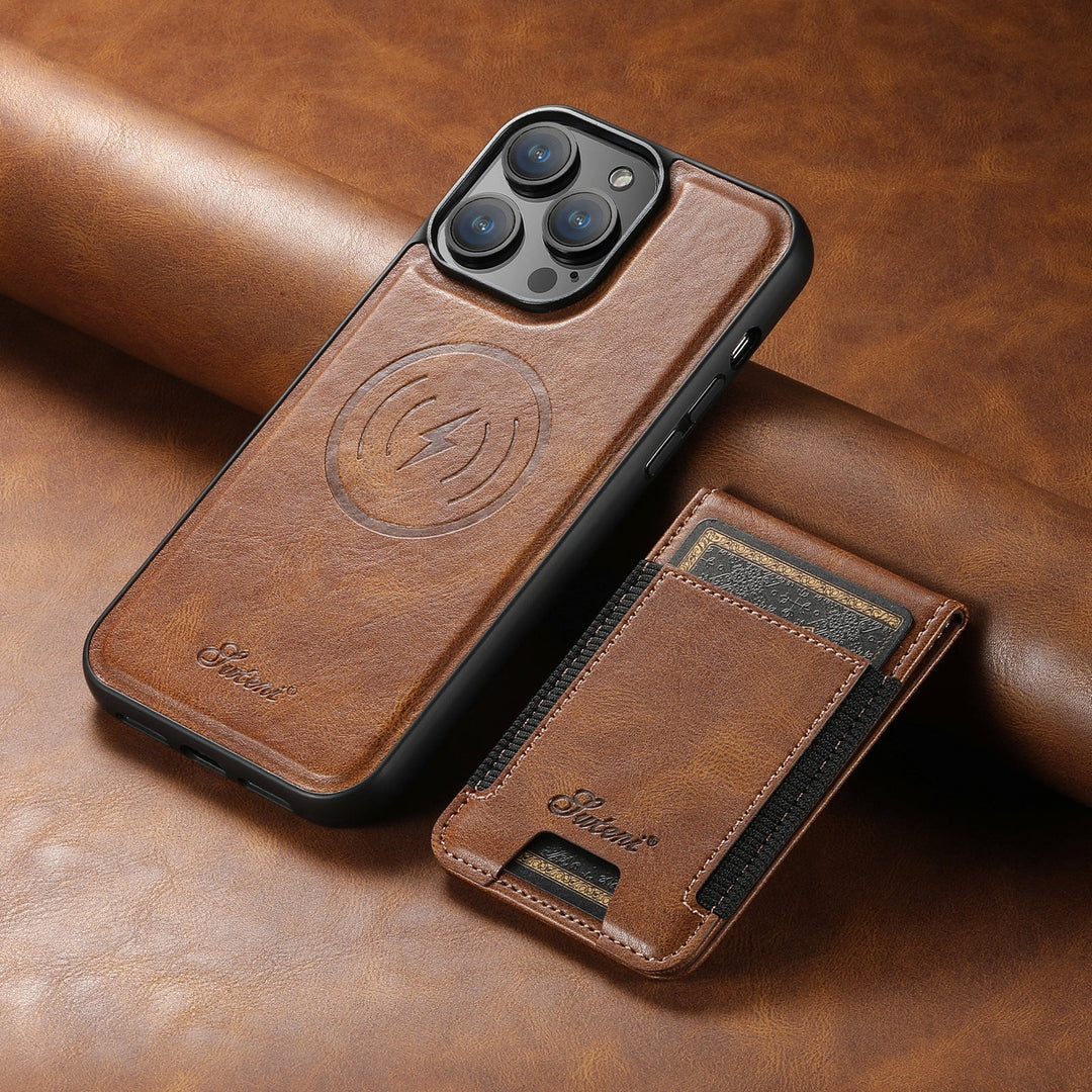 Funda para móvil de piel sintética con tarjetero y compatibilidad