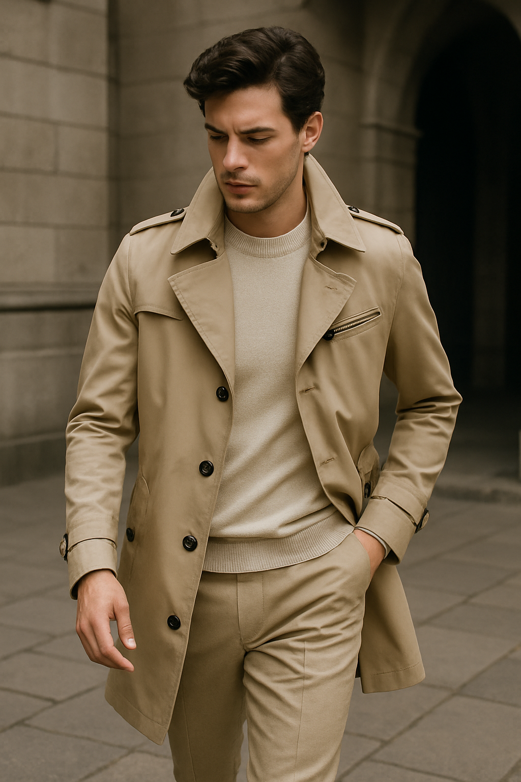 Gabardina con cruce doble y corte estructurado para hombre