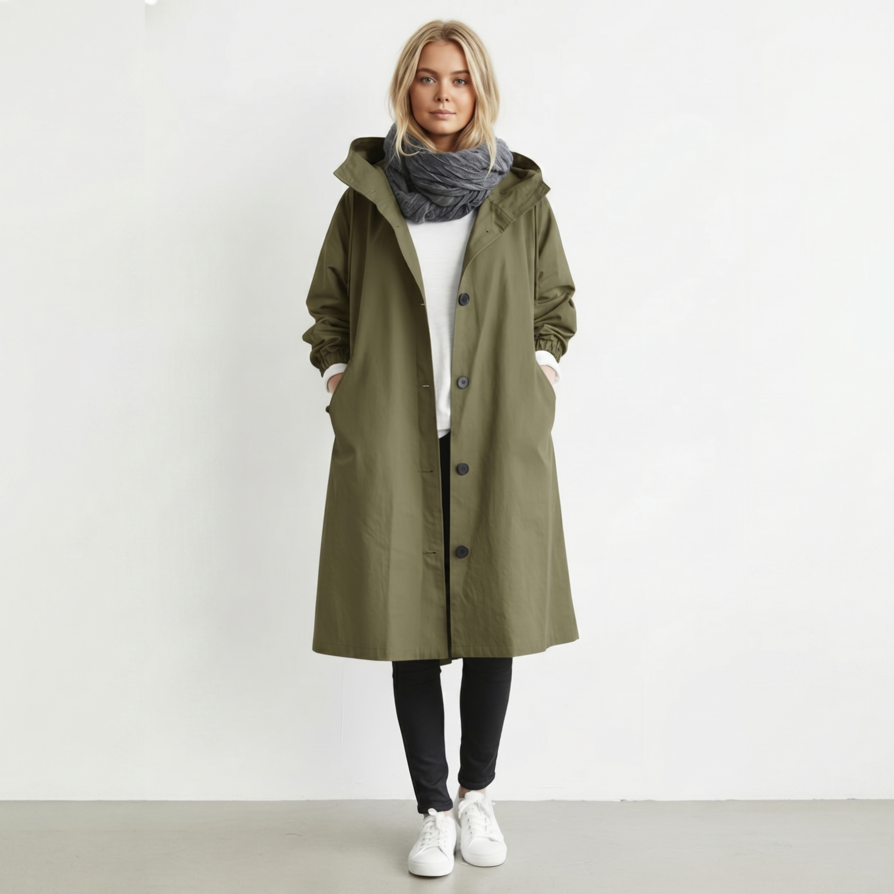 Gabardina impermeable de algodón para mujer con capucha - Chaqueta elegante de invierno