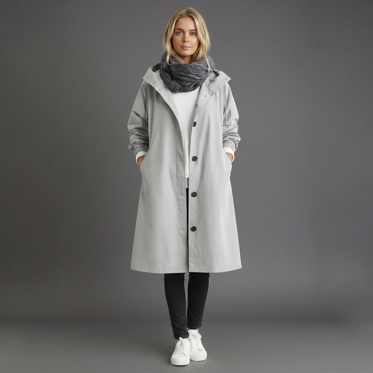 Gabardina impermeable de algodón para mujer con capucha - Chaqueta elegante de invierno