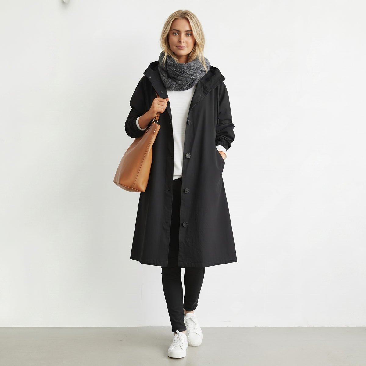 Gabardina impermeable de algodón para mujer con capucha - Chaqueta elegante de invierno