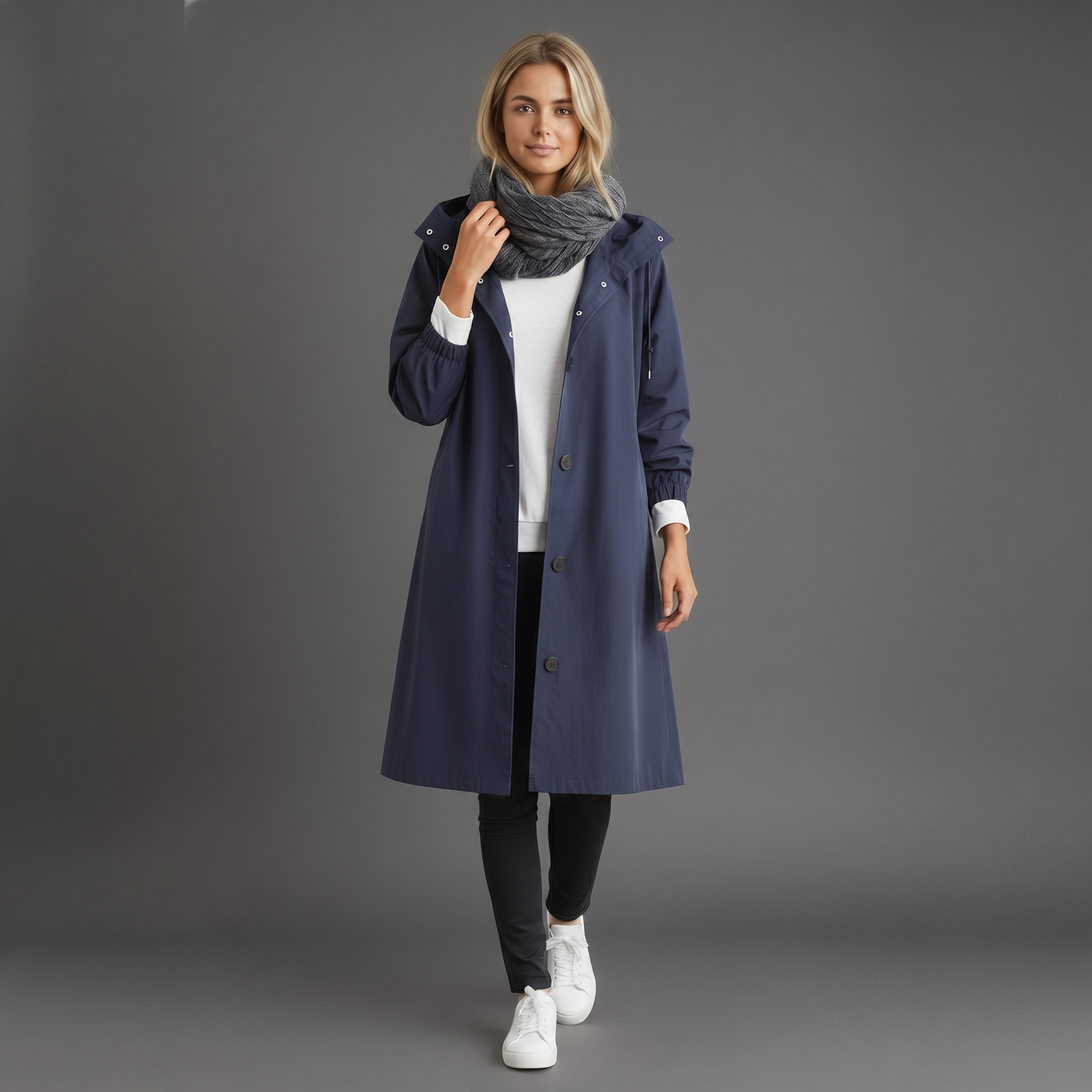 Gabardina impermeable de algodón para mujer con capucha - Chaqueta elegante de invierno
