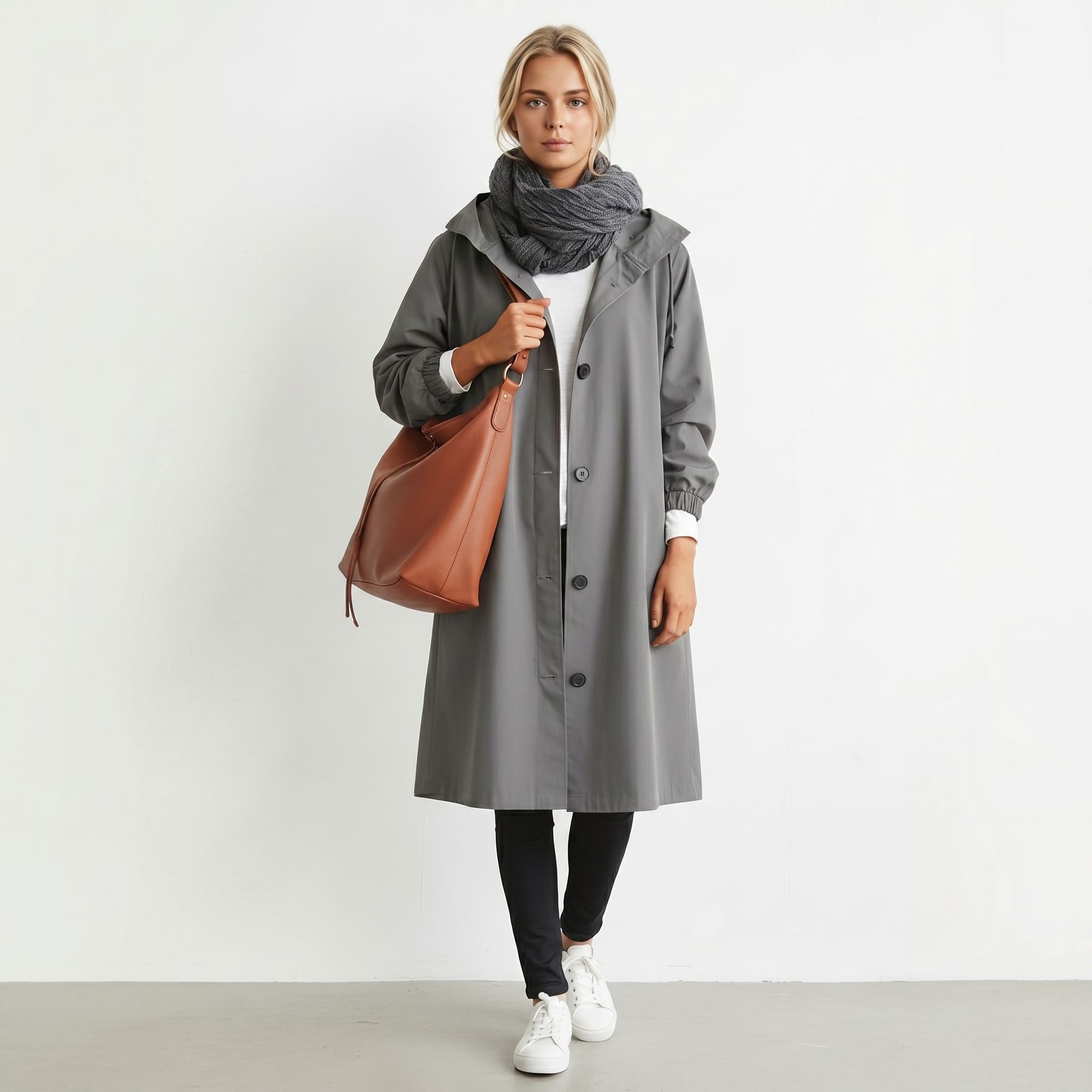 Gabardina impermeable de algodón para mujer con capucha - Chaqueta elegante de invierno