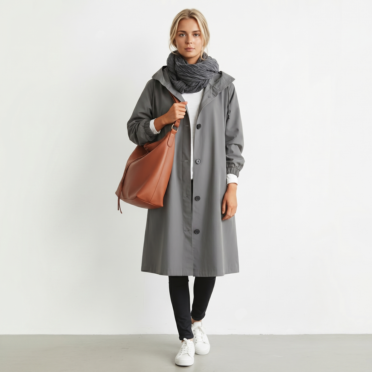 Gabardina impermeable de algodón para mujer con capucha - Chaqueta elegante de invierno