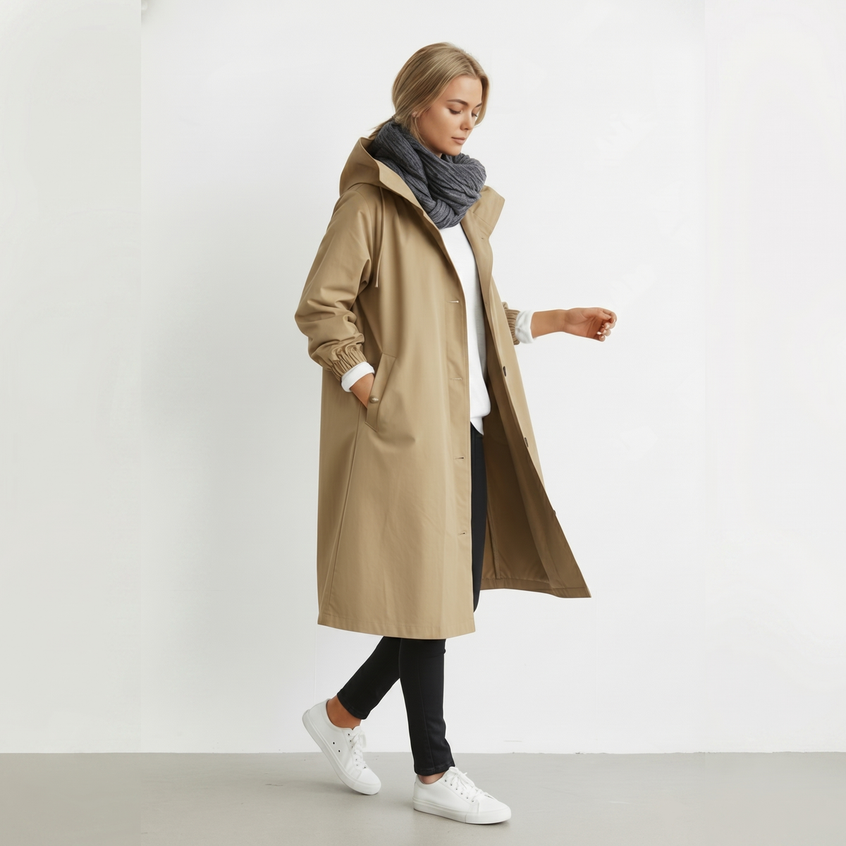 Gabardina impermeable de algodón para mujer con capucha - Chaqueta elegante de invierno