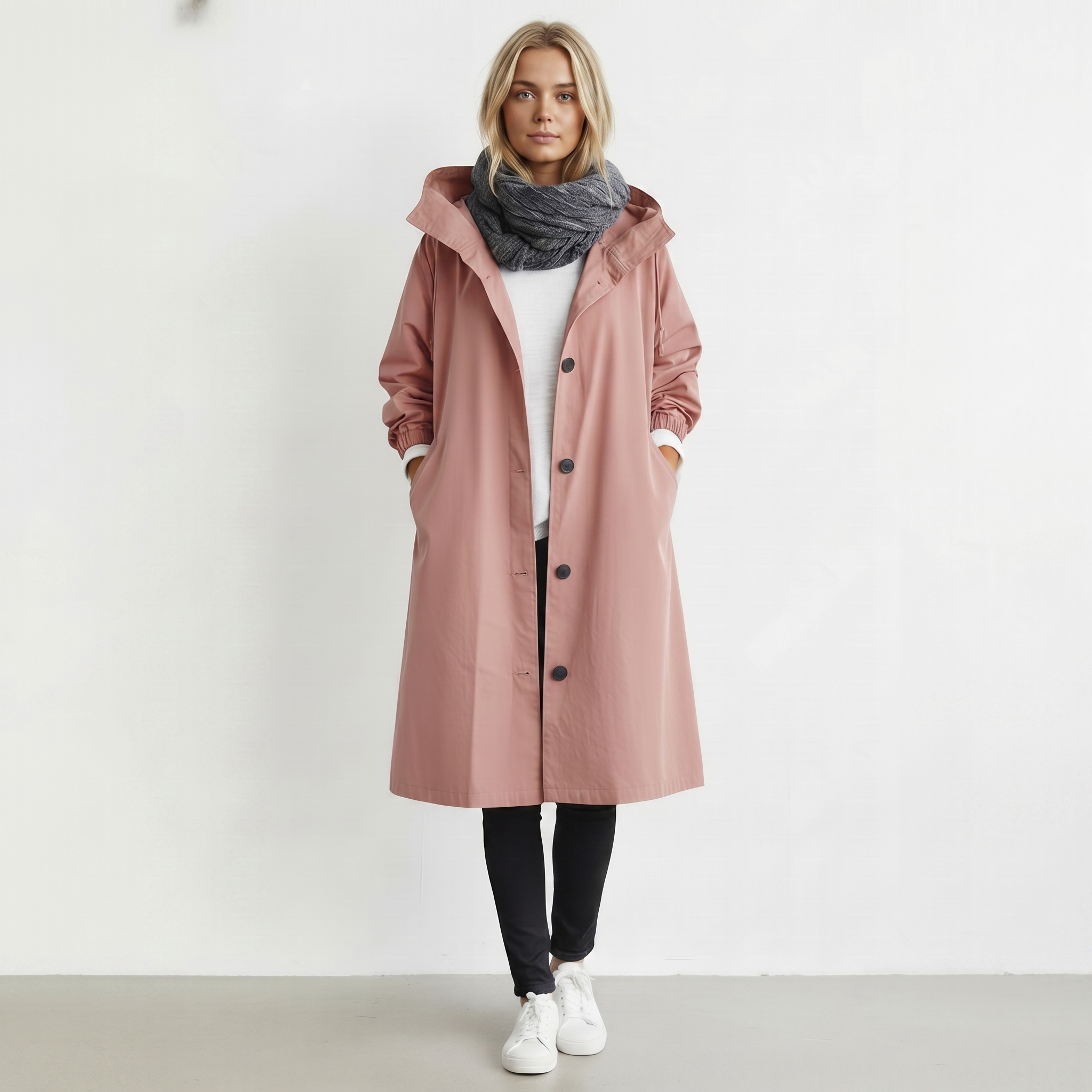 Gabardina impermeable de algodón para mujer con capucha - Chaqueta elegante de invierno