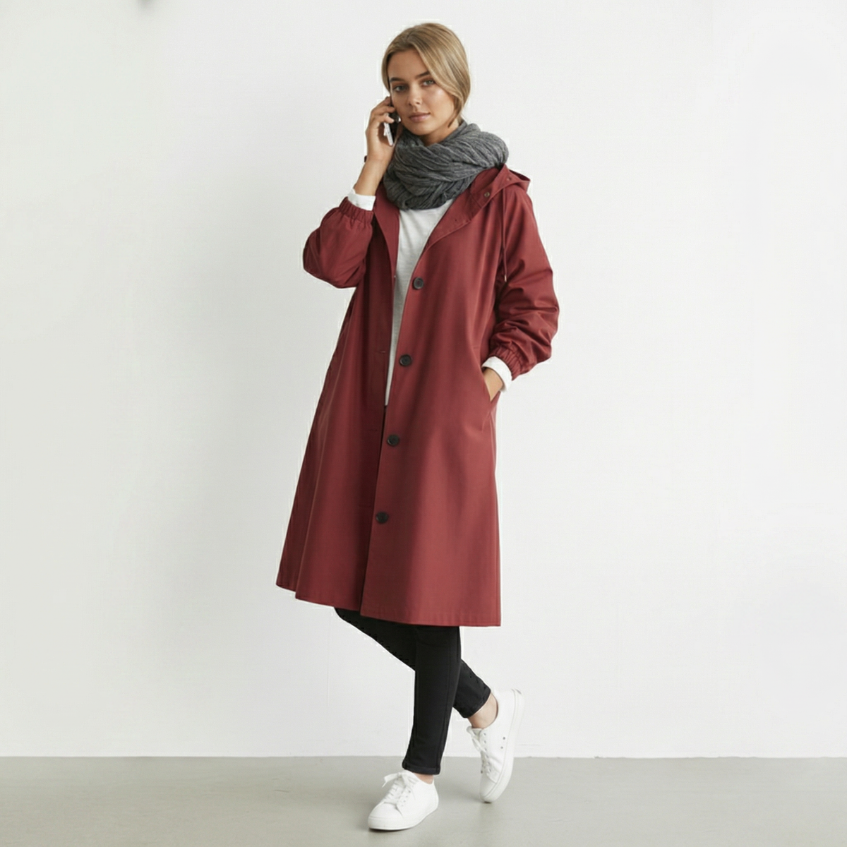 Gabardina impermeable de algodón para mujer con capucha - Chaqueta elegante de invierno