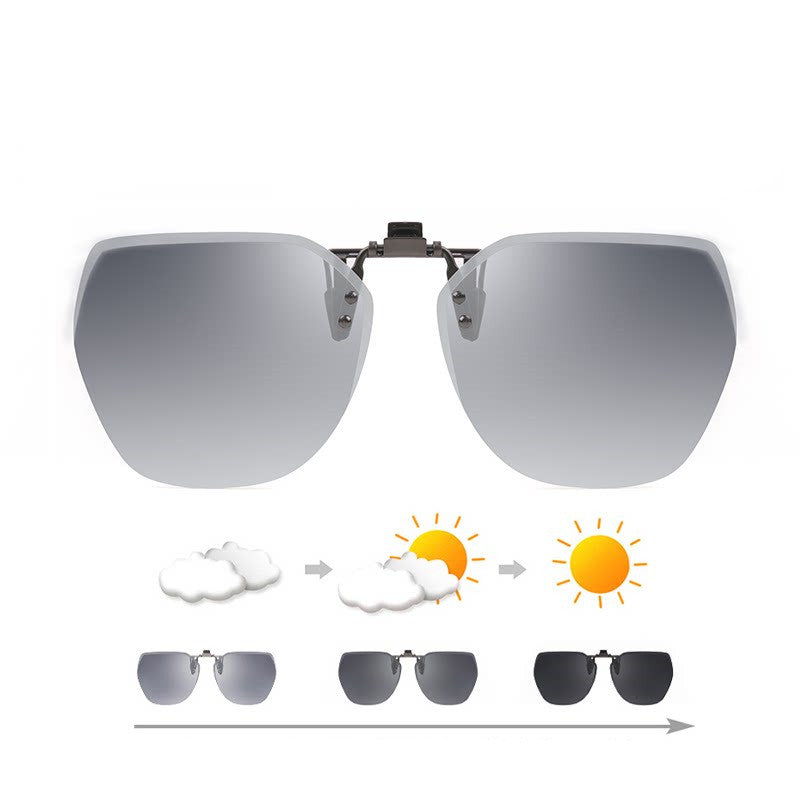 Gafas de sol polarizadas sin montura con clip y diseño abatible antirreflejos para conducción y actividades al aire libre