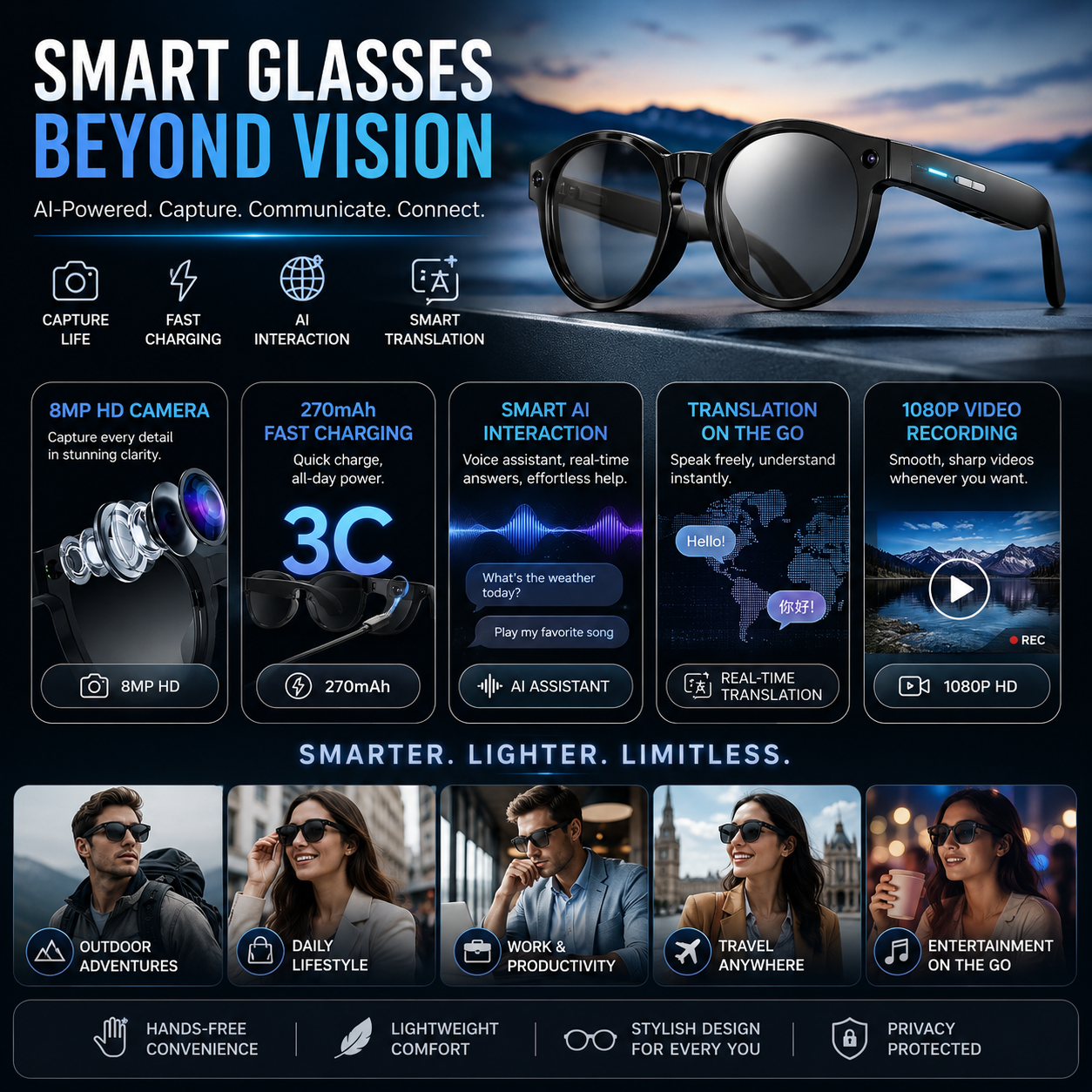 Gafas de vigilancia con grabación de vídeo 4K
