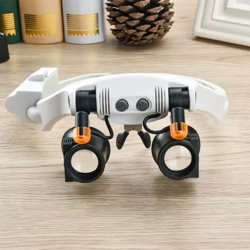 Gafas lupa de joyero tipo diadema con luz LED y 8 lentes