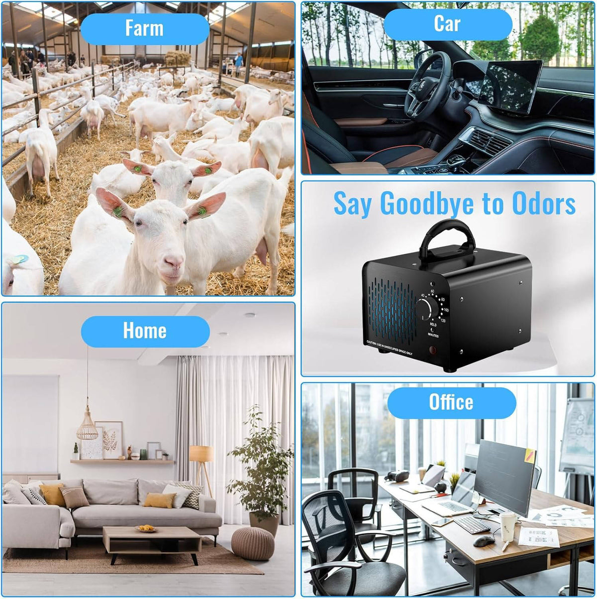 Generador de Ozono de Alta Capacidad de 70.000 mg/h con Neutralizador de Olores, Eliminador de Olores de hasta 6000 Pies Cuadrados, Ionizador y Ozonizador para Humo, Coche, Sótano y Habitaciones con Mascotas