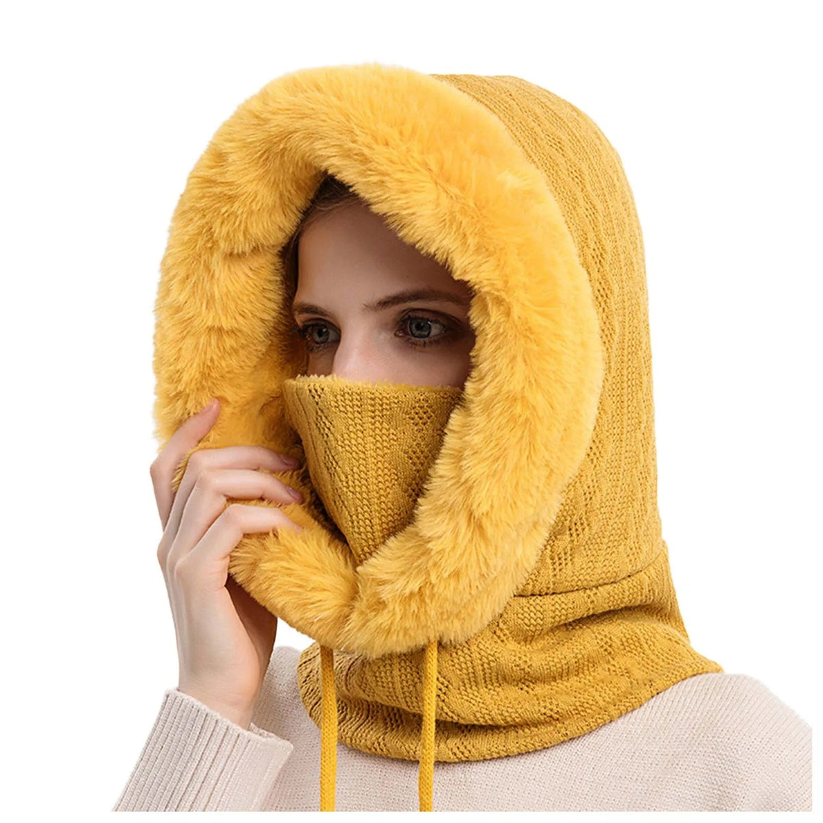 Gorro de punto con pelo y cubrecaras para mujer
