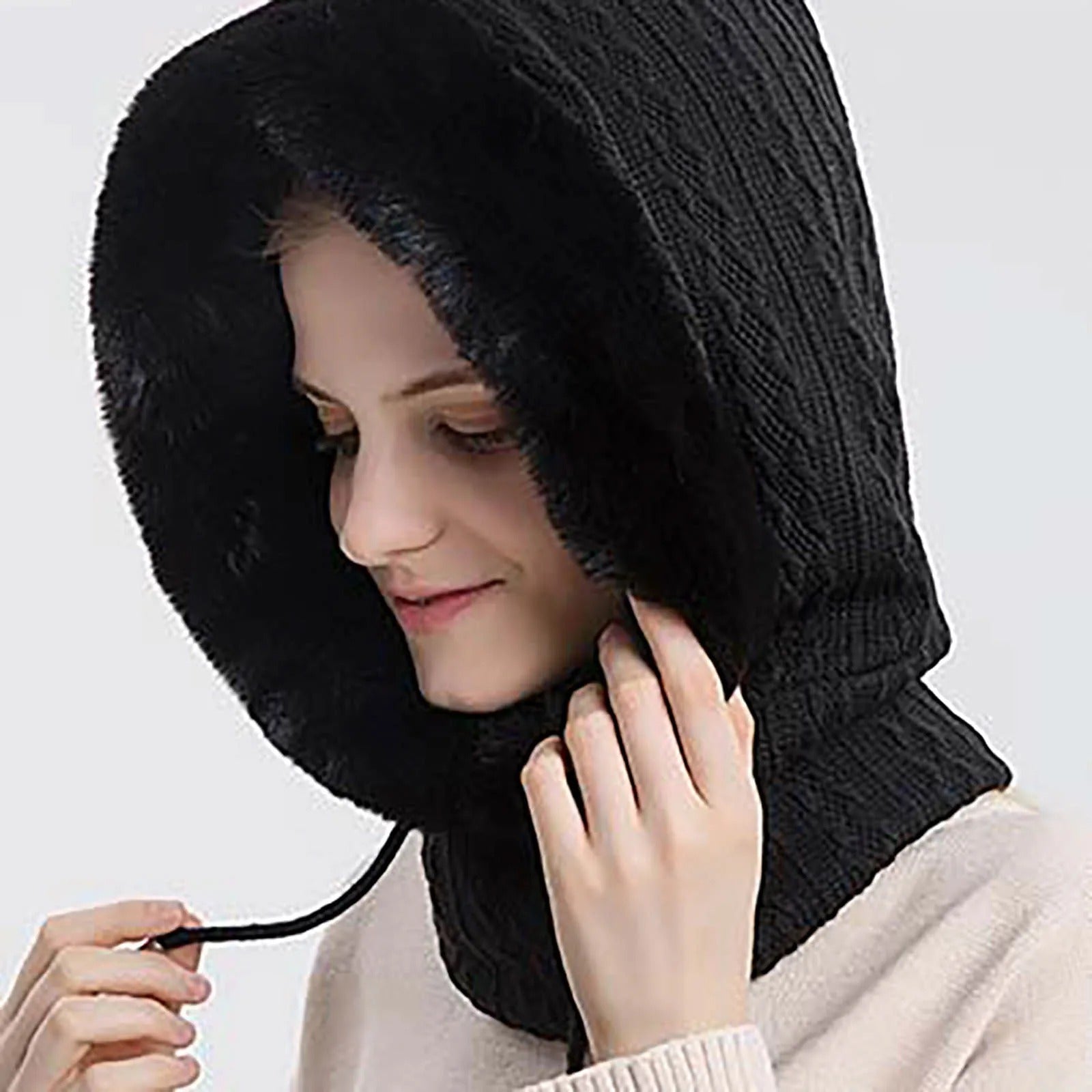 Gorro de punto con pelo y cubrecaras para mujer