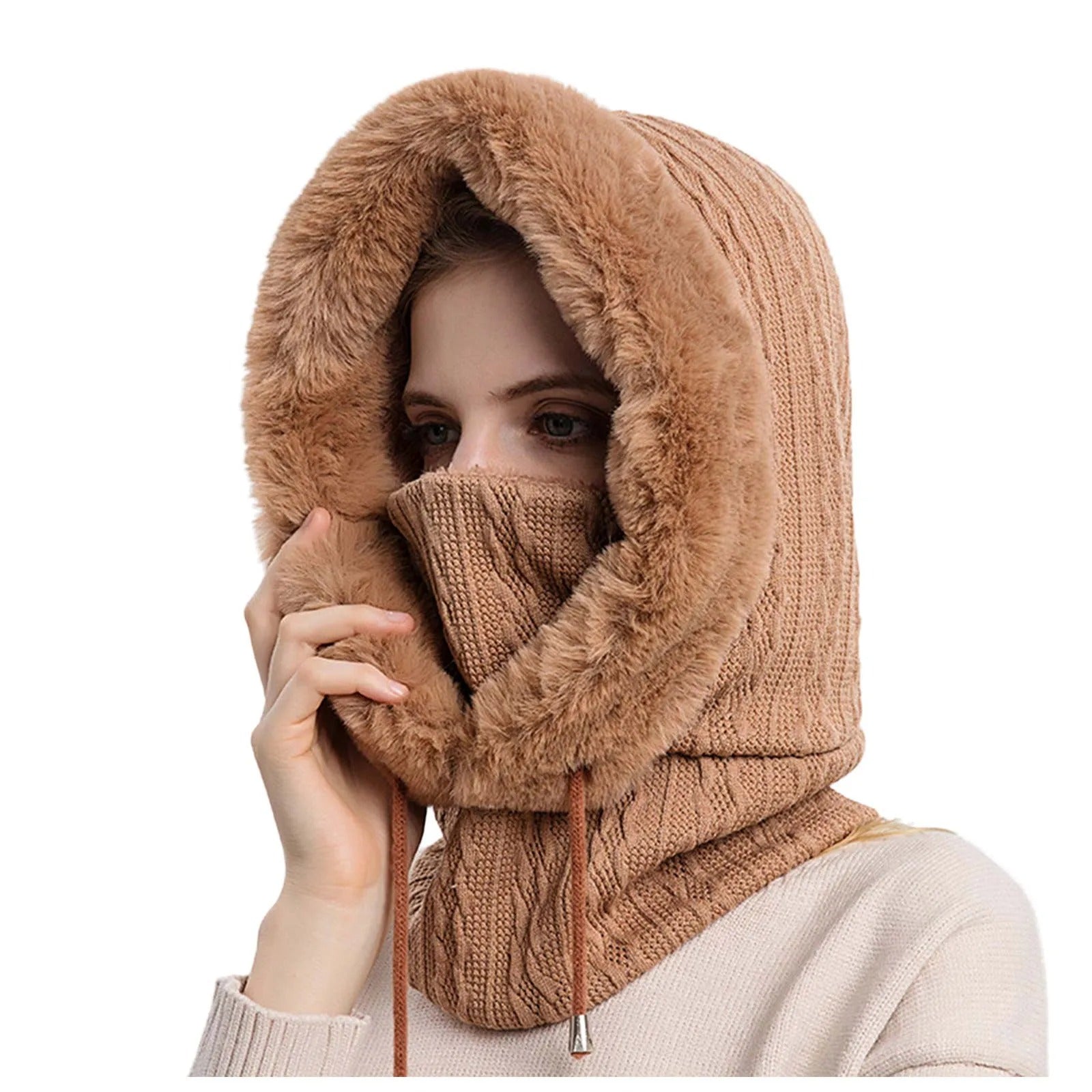 Gorro de punto con pelo y cubrecaras para mujer