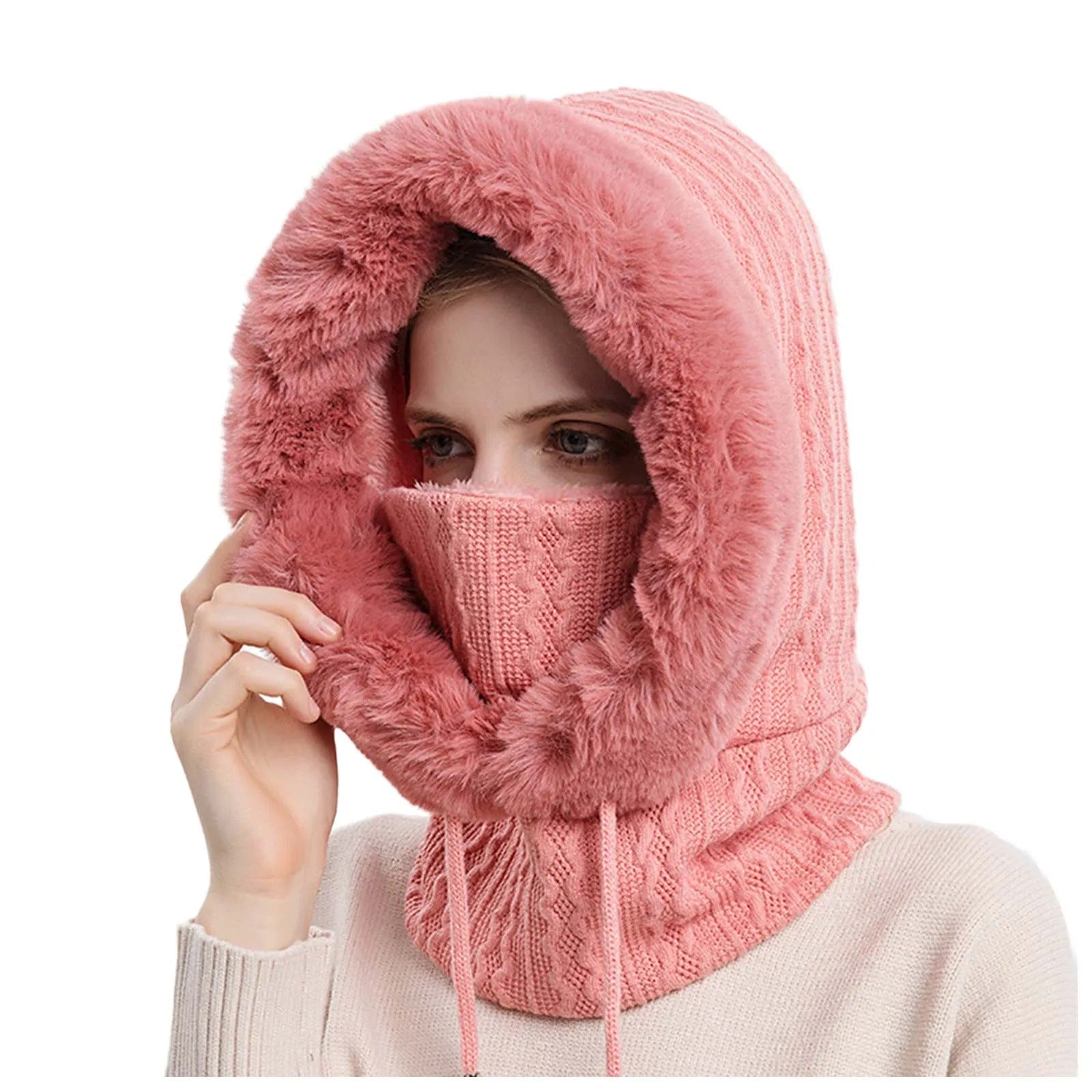 Gorro de punto con pelo y cubrecaras para mujer