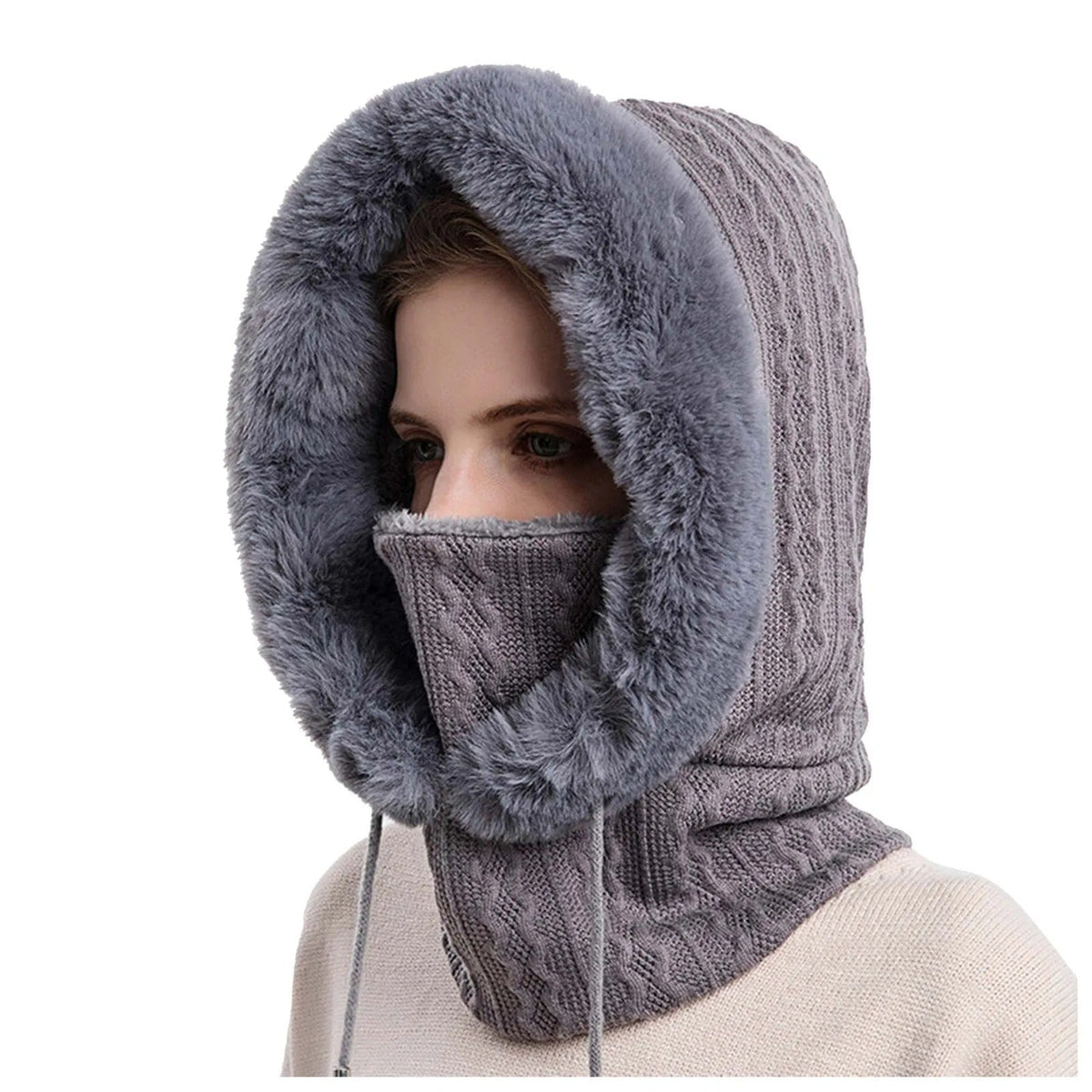 Gorro de punto con pelo y cubrecaras para mujer