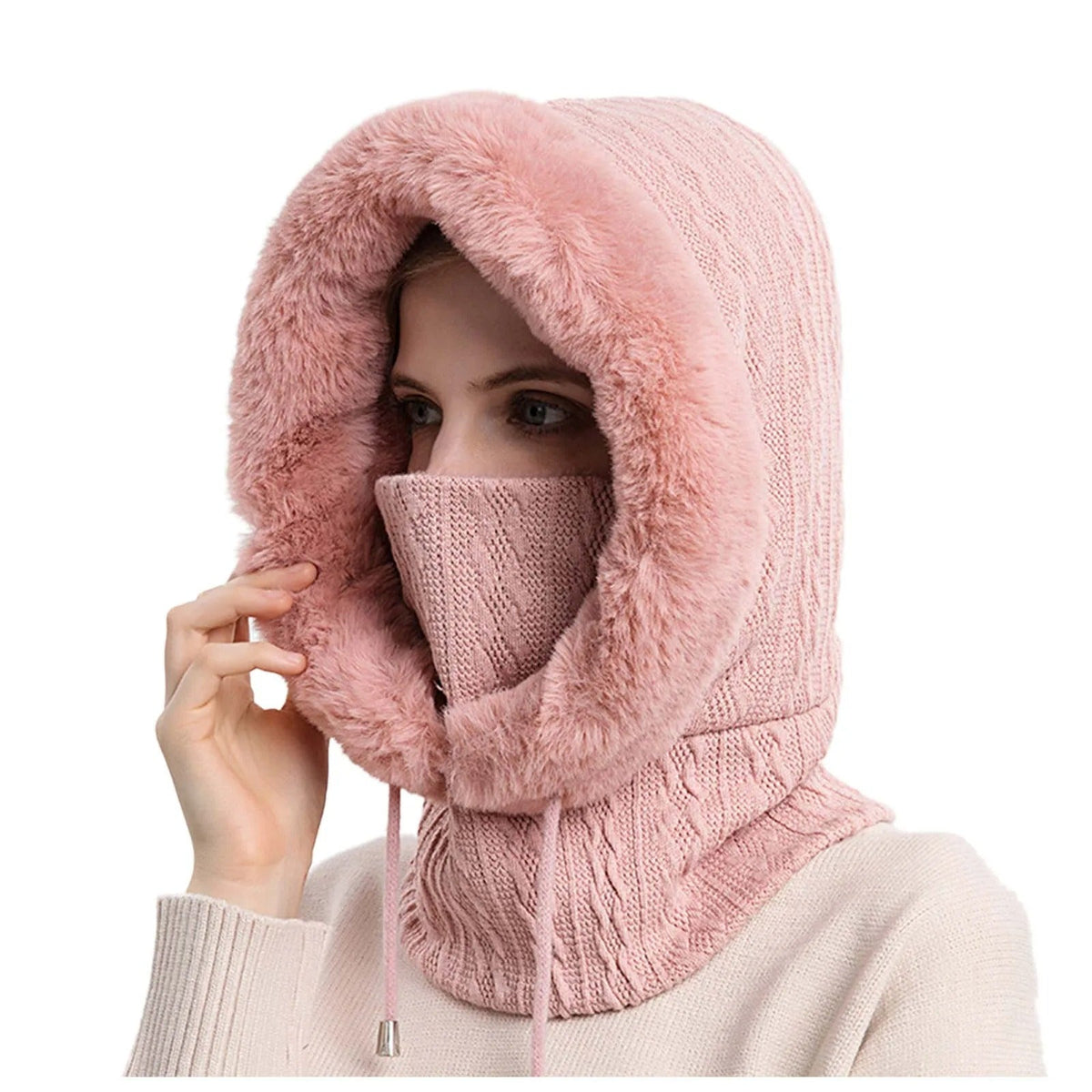 Gorro de punto con pelo y cubrecaras para mujer