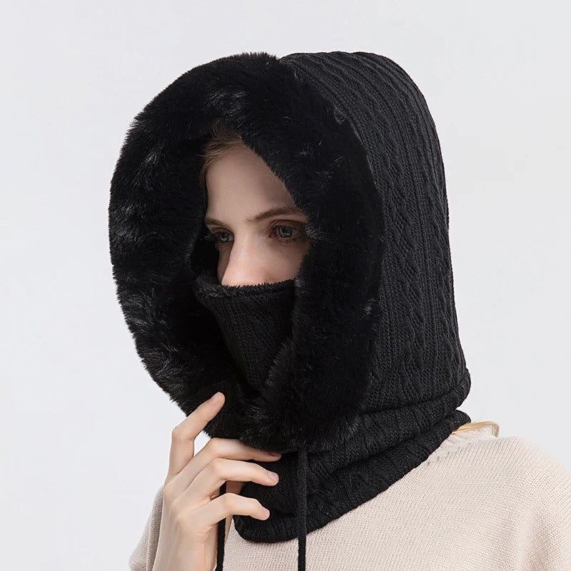 Gorro de punto con pelo y cubrecaras para mujer