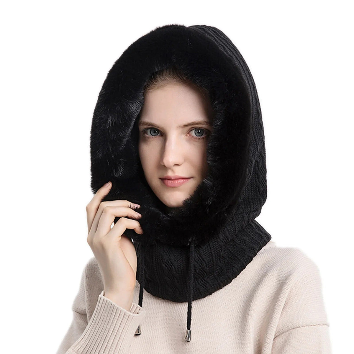 Gorro de punto con pelo y cubrecaras para mujer