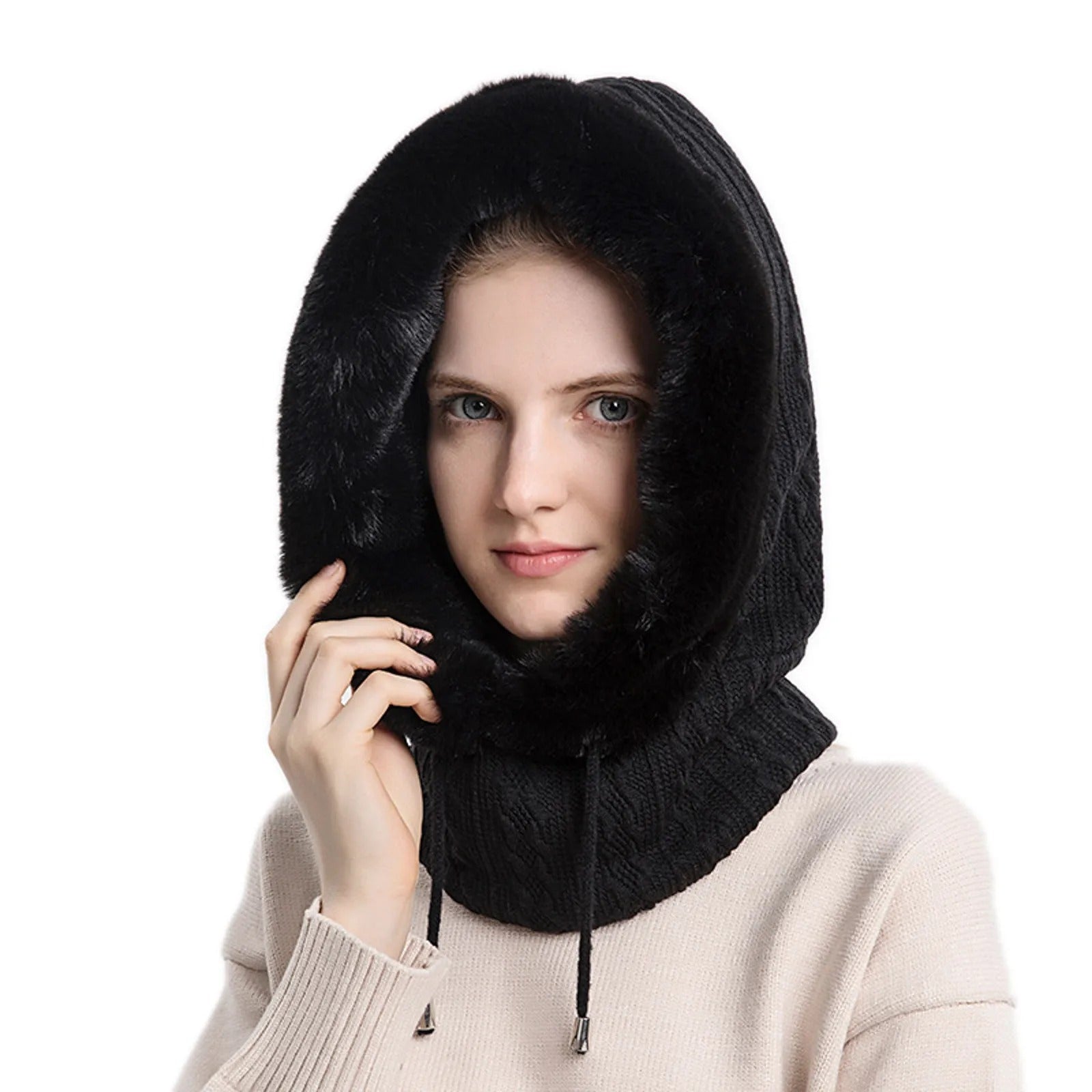 Gorro de punto con pelo y cubrecaras para mujer
