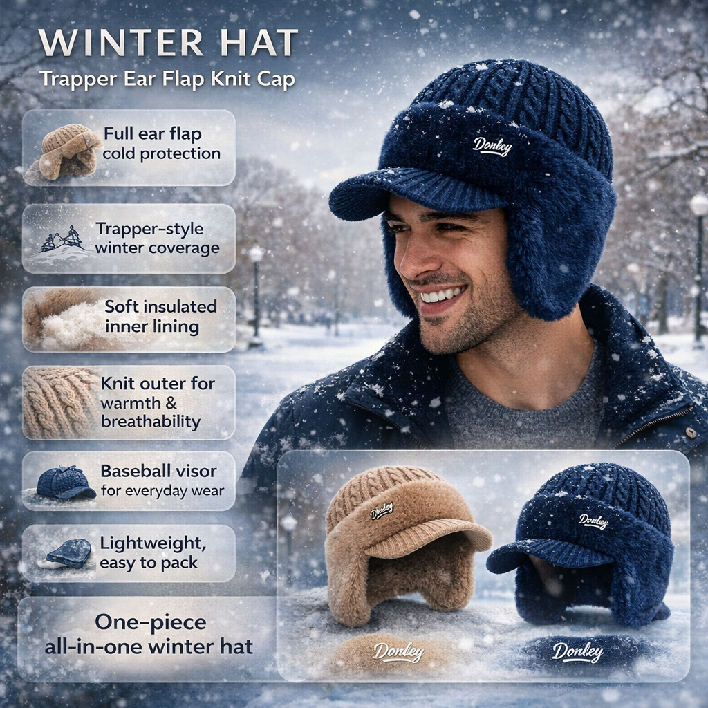 Gorro de punto de invierno estilo trapper con orejeras