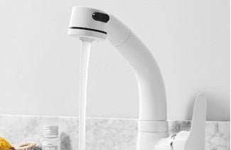 Grifo de lavabo extraíble con ducha en acabado cromado, negro, blanco y dorado