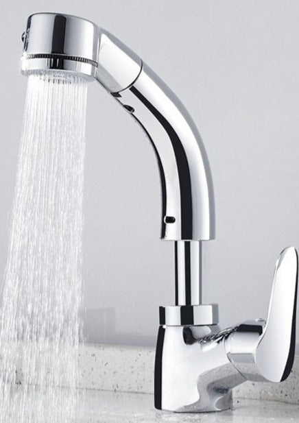 Grifo de lavabo extraíble con ducha en acabado cromado, negro, blanco y dorado