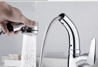 Grifo de lavabo extraíble con ducha en acabado cromado, negro, blanco y dorado