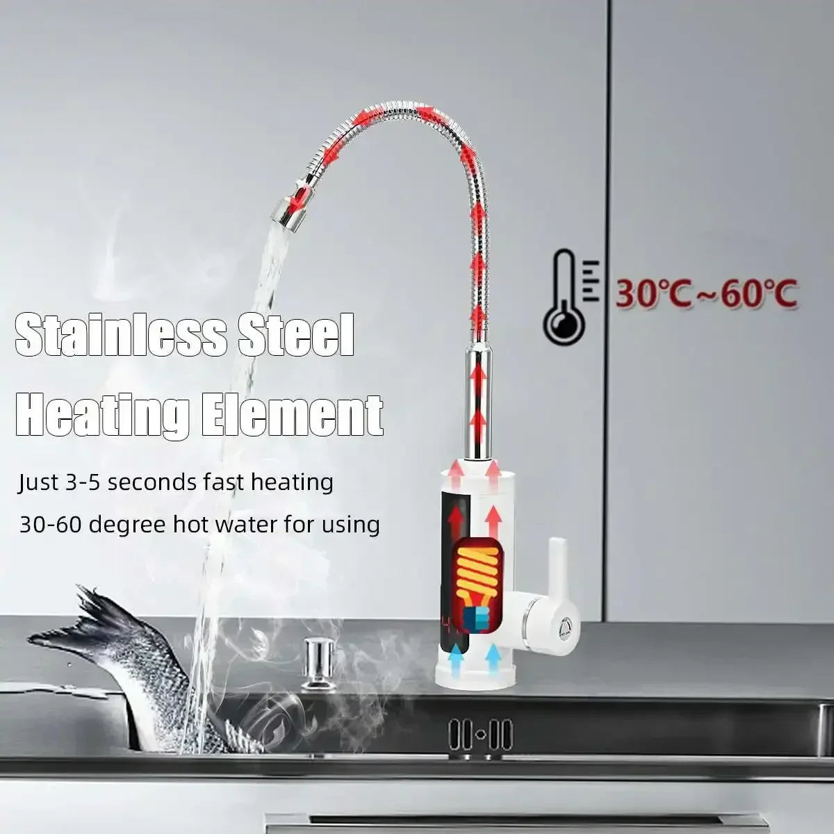 Grifo eléctrico de cocina de 3000 W con agua caliente instantánea