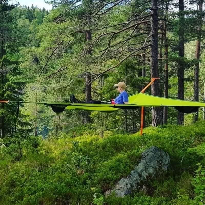 Hamaca de camping multipersona con sistema de anclaje de 3 puntos