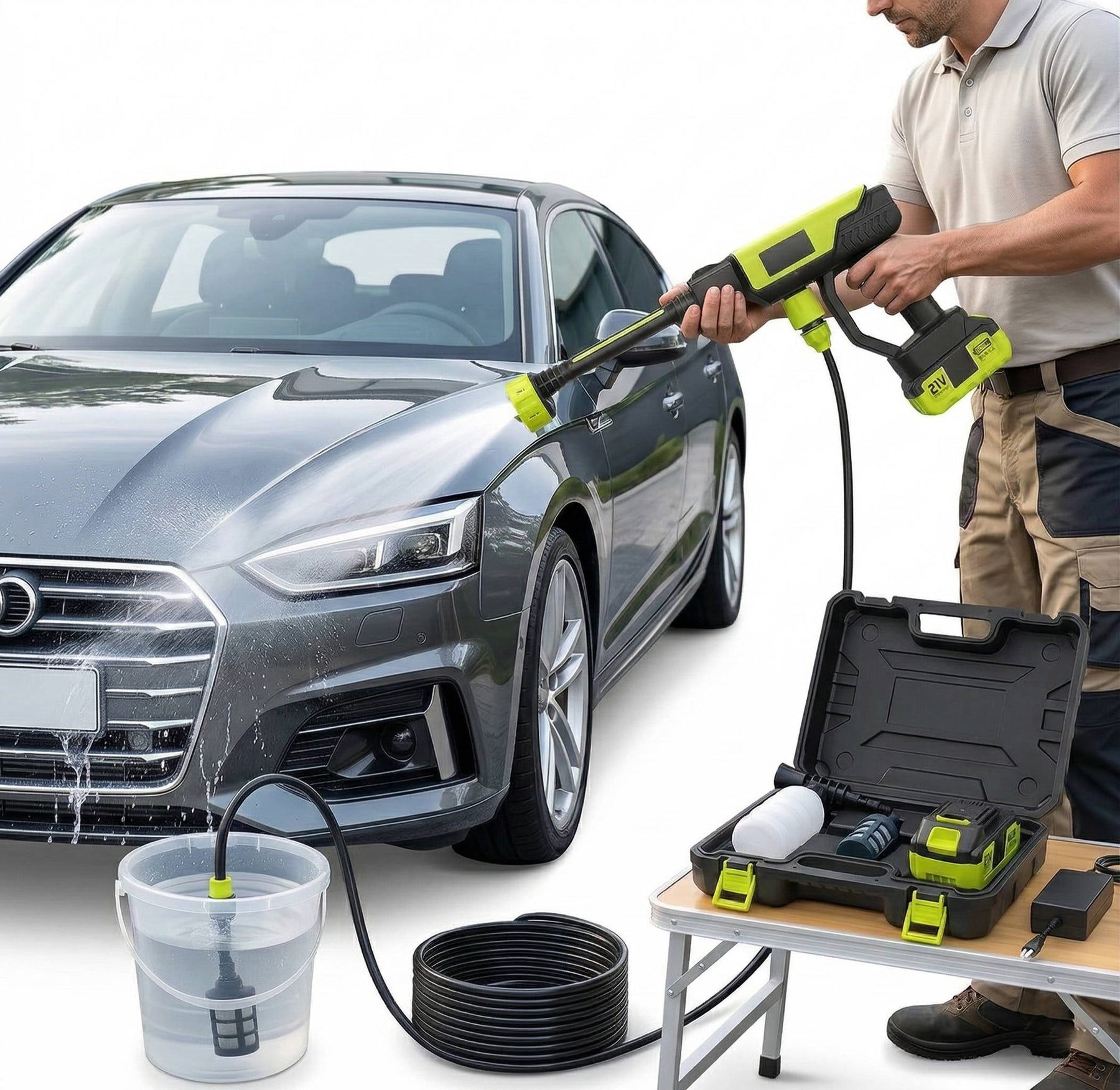 Hidrolimpiadora a batería para lavado de coches, limpieza del hogar y riego del jardín