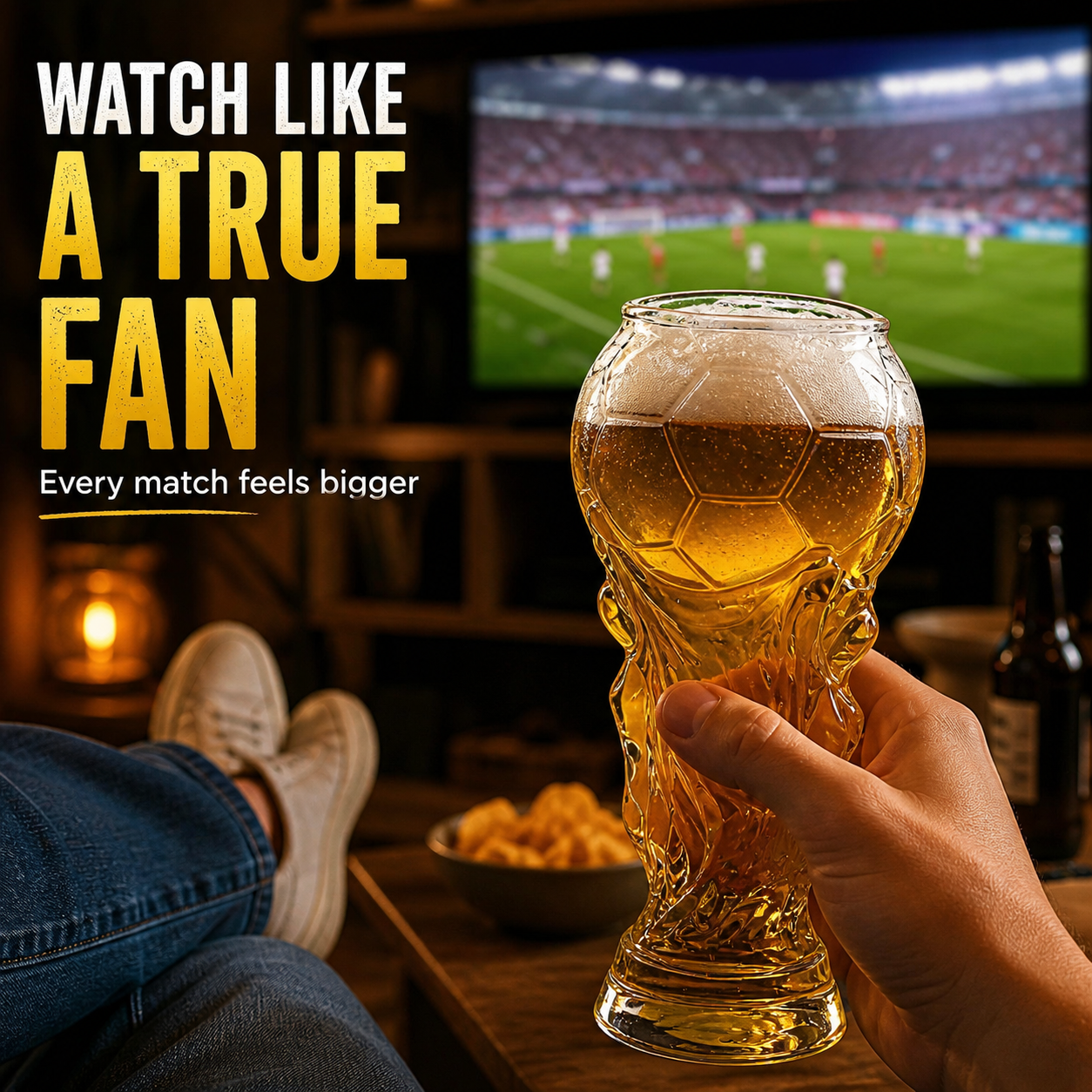 Jarra de vidrio con diseño de Copa del Mundo – Elegante vaso de cristal para bebidas como regalo para aficionados al fútbol