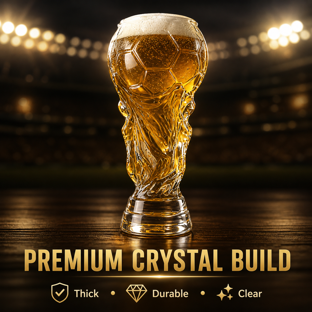 Jarra de vidrio con diseño de Copa del Mundo – Elegante vaso de cristal para bebidas como regalo para aficionados al fútbol