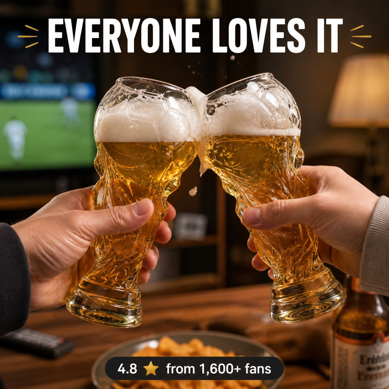 Jarra de vidrio con diseño de Copa del Mundo – Elegante vaso de cristal para bebidas como regalo para aficionados al fútbol
